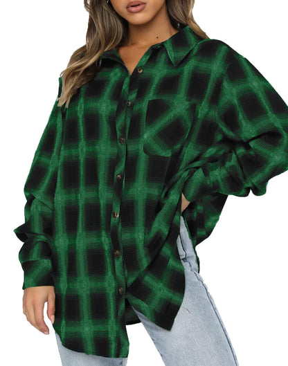 Women's Button Down Flannel Shirts Plaid Shacket