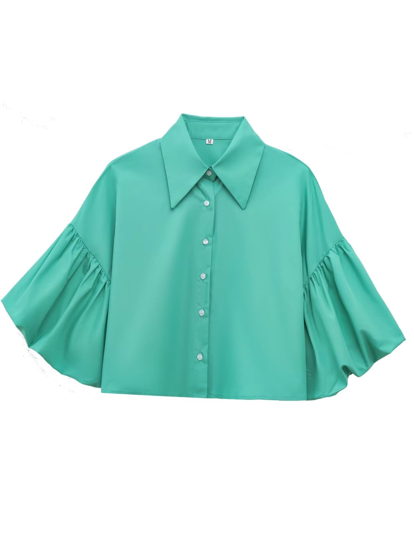 ✨Womens Cute Lantern Sleeve Collar Button Down Crop Tops