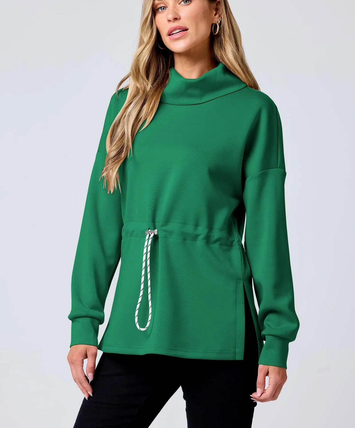 Women's Turtleneck Drawstring Waist Pullover Tops (Buy 2 Free Shipping)