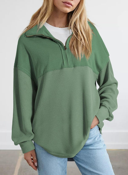 ✨ Women's  Waffle Knit Half Zip Pullover Casual Sweatshirt