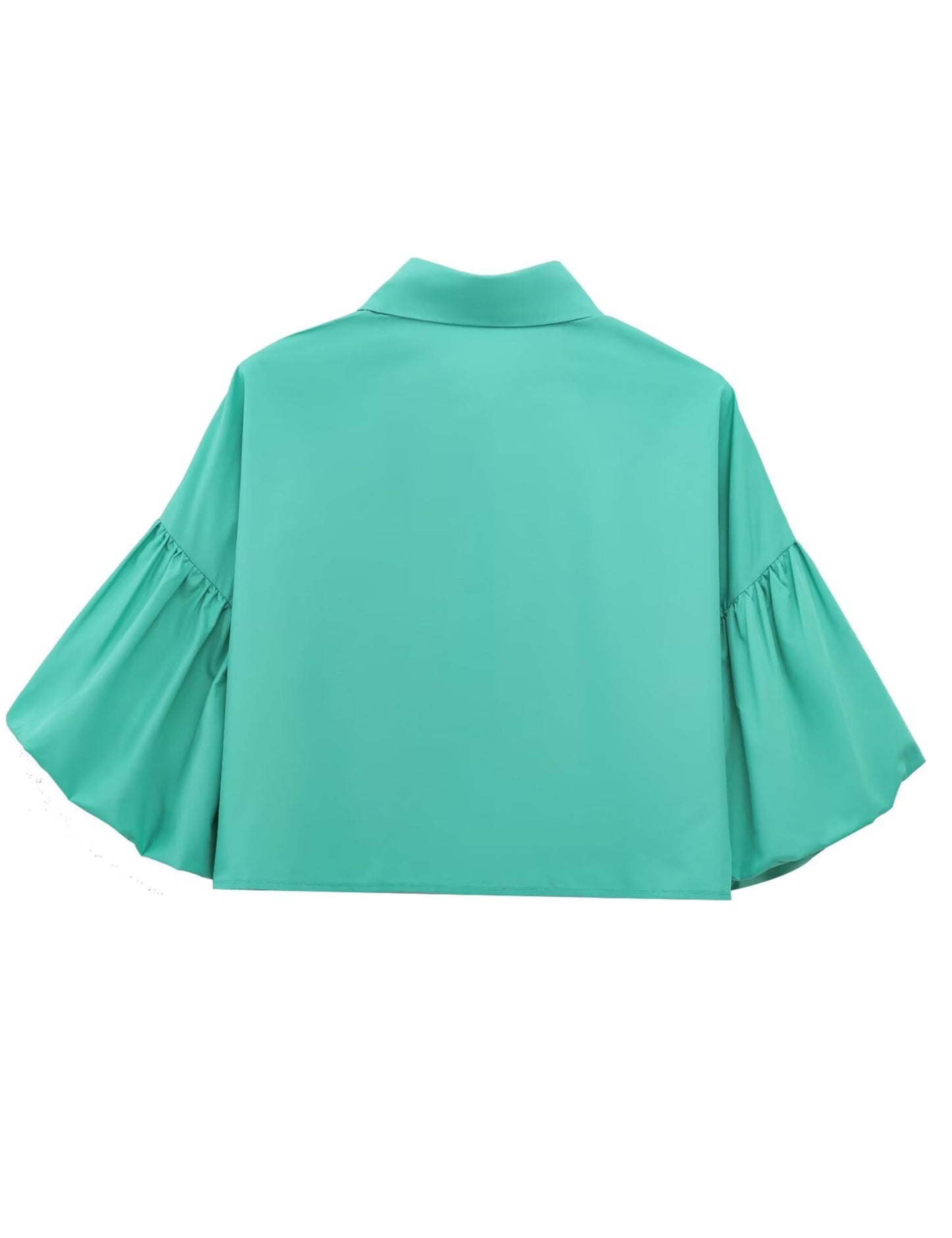 ✨Womens Cute Lantern Sleeve Collar Button Down Crop Tops