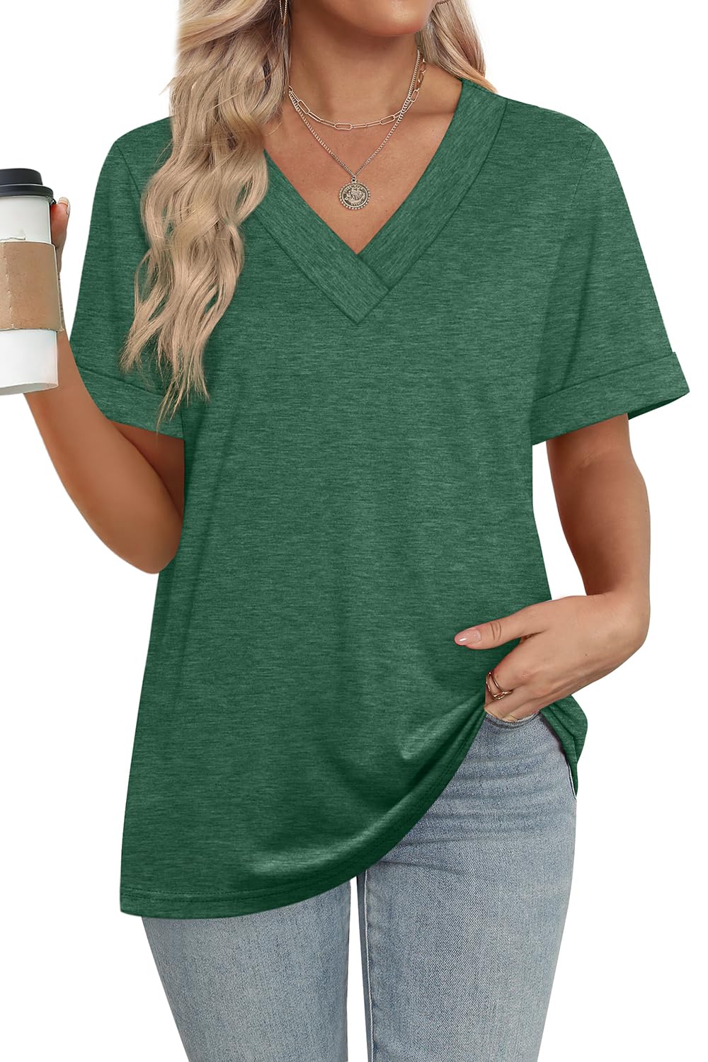 ✨women's Summer Tops Short Sleeve Basic Casual V Neck T Shirts