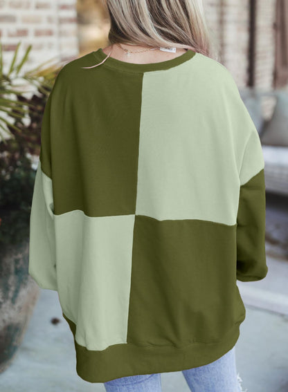 ⏰Hot Sale-Women's Casual Color Block Loose Button Henley Pullover Top