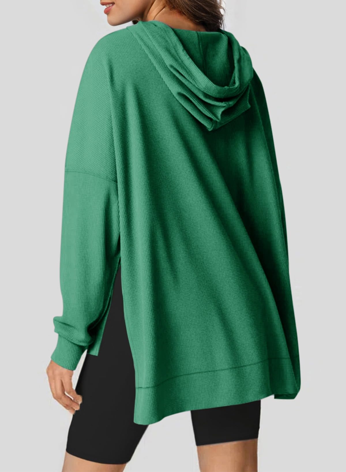 ✨Oversized Hoodies for Women Waffle Knit Drawstring Side Slit Pullover Sweatshirts with Pocket (Final Days: Big Savings!!!)