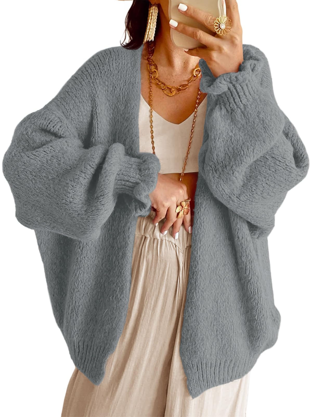 Women Open-Front Oversized Chunky Knit Sweaters Cardigan