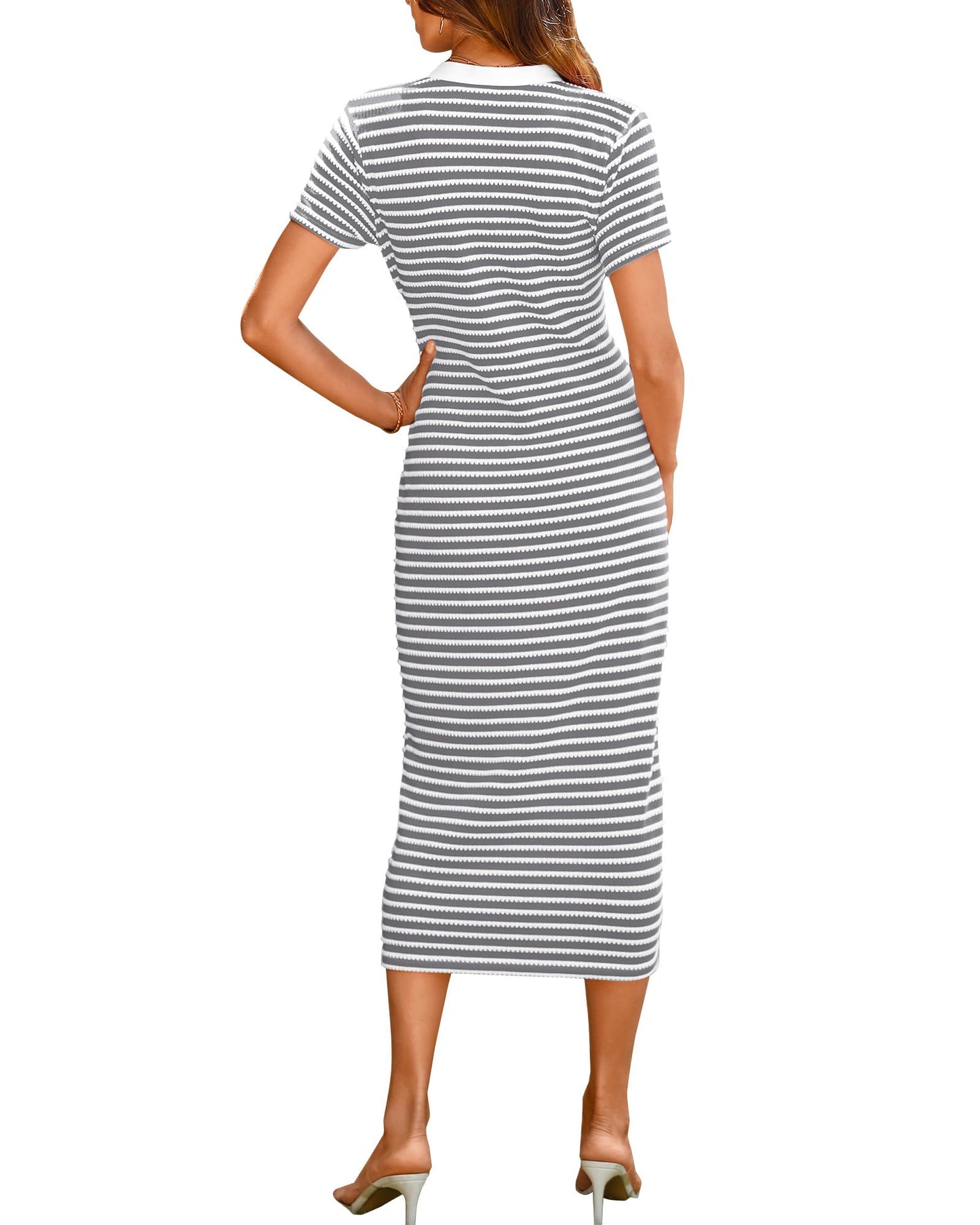 Women Casual  Dresses Short Sleeve Striped Midi Dresses(Buy 2 Free Shipping)