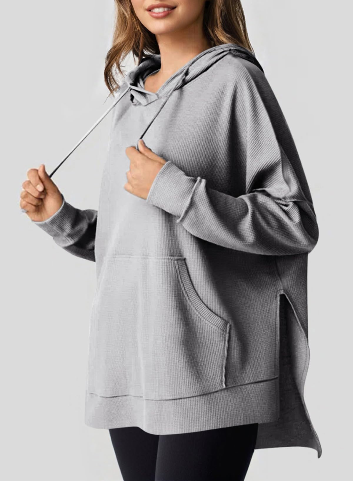 ✨Oversized Hoodies for Women Waffle Knit Drawstring Side Slit Pullover Sweatshirts with Pocket (Final Days: Big Savings!!!)