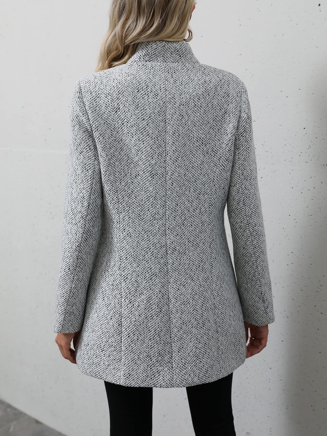 Women's Open Front Slim Fit Overcoat Long Sleeve Stand Collar Outerwear