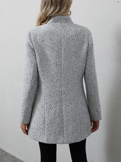 Women's Open Front Slim Fit Overcoat Long Sleeve Stand Collar Outerwear