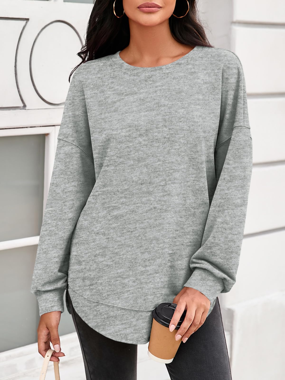 Women's High-Low Curved Hem Sweatshirt with Side Slits