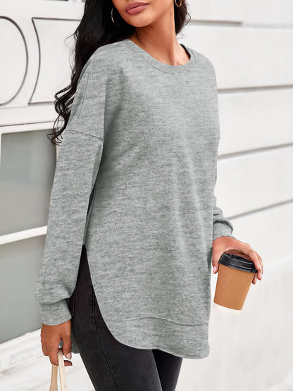 Women's High-Low Curved Hem Sweatshirt with Side Slits