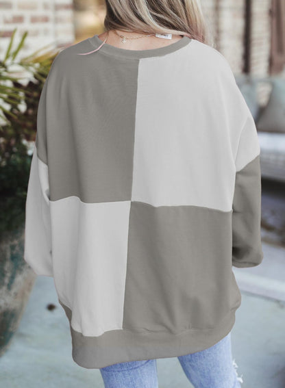 ⏰Hot Sale-Women's Casual Color Block Loose Button Henley Pullover Top