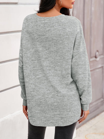 Women's High-Low Curved Hem Sweatshirt with Side Slits
