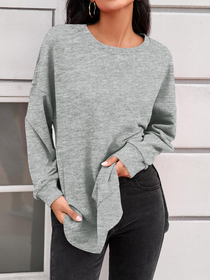 Women's High-Low Curved Hem Sweatshirt with Side Slits