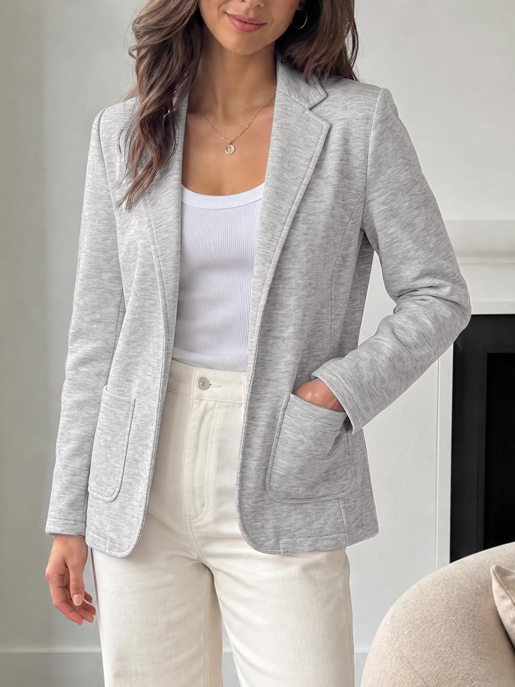 Womens Open Front Lapel Sweatshirt Blazer