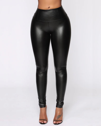 S-shaped PU Leather Leggings