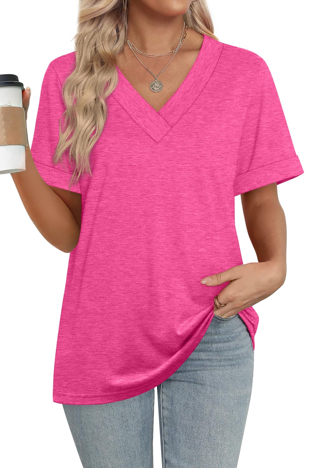 ✨women's Summer Tops Short Sleeve Basic Casual V Neck T Shirts