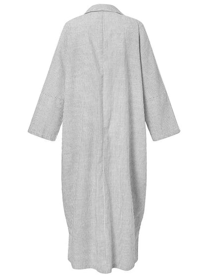 Women's Casual Long Sleeve Button Down Loose Striped Maxi Shirt Dress