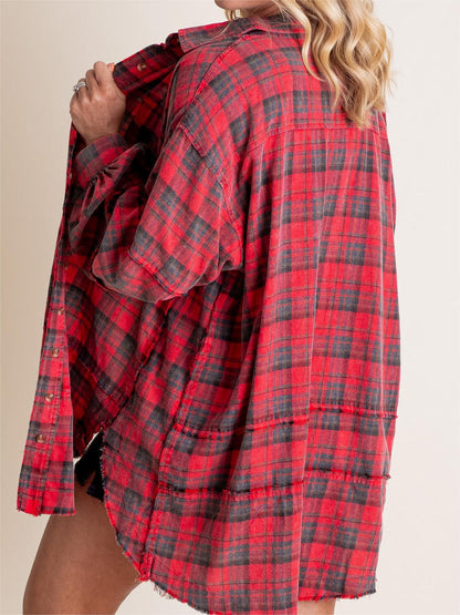 Limited time sale🔥Women's Seams Raw Edge Washed Oversized Shirt Jacket