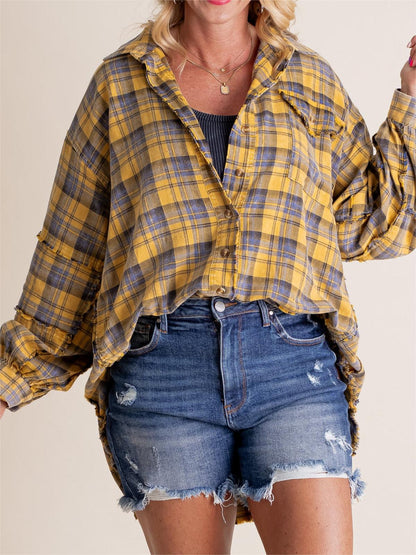 2024 Women's Mineral Washed Button Down Plaid Shirt with Pockets (Buy 2 Free Shipping)