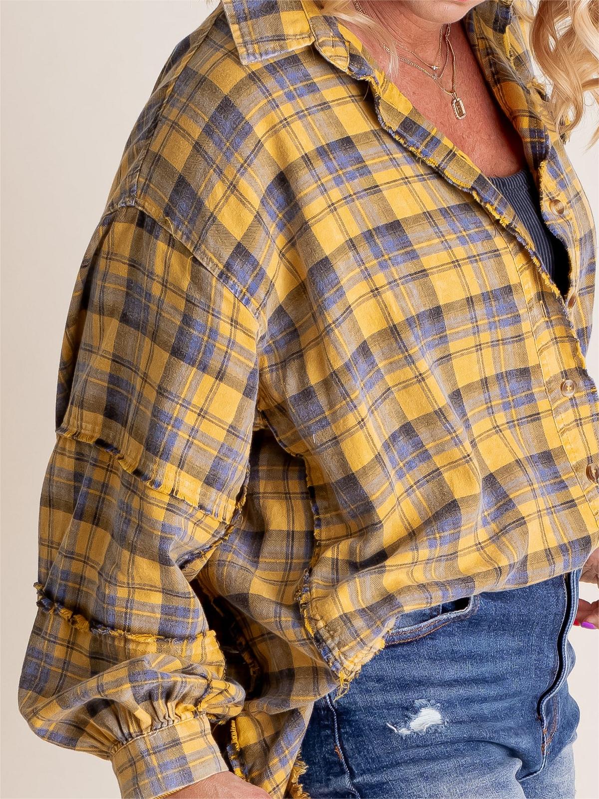 2024 Women's Mineral Washed Button Down Plaid Shirt with Pockets (Buy 2 Free Shipping)