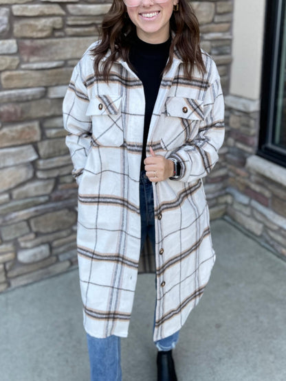 Women's Long Plaid Flannel Shirt Jacket