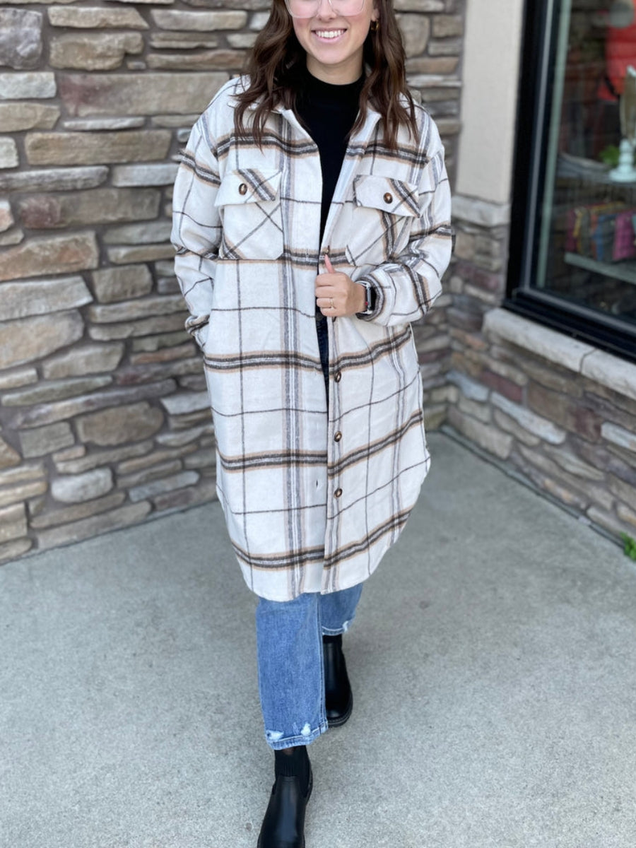 Women's Long Plaid Flannel Shirt Jacket