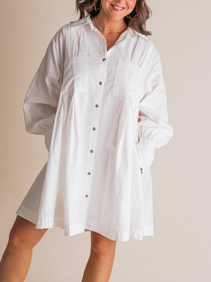 💝Women's Solid Button Pleated Shirt Dress