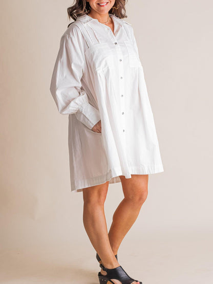 💝Women's Solid Button Pleated Shirt Dress