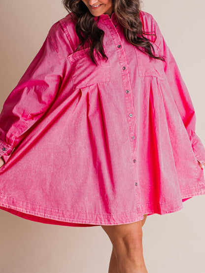 💝Women's Solid Button Pleated Shirt Dress