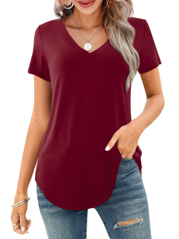 Limited time sale🔥Women's V-neck Short Sleeve Curved Hem Tee Top