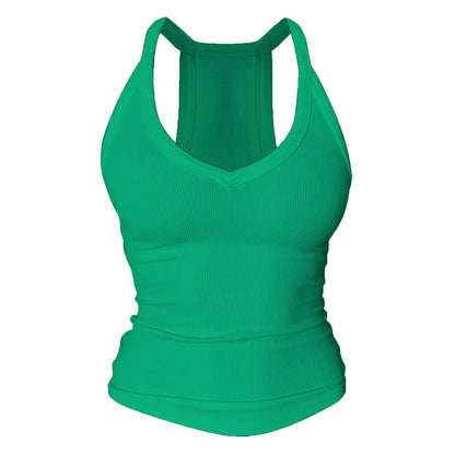 Women's Racerback V Neck Cotton Tank Tops with Built-in Shelf Bra