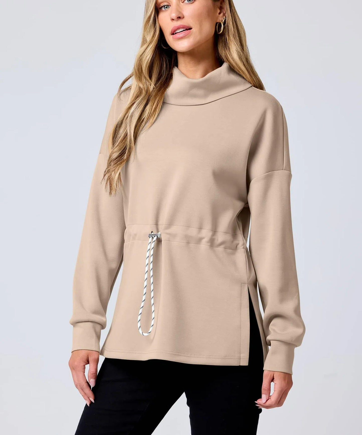 Women's Turtleneck Drawstring Waist Pullover Tops (Buy 2 Free Shipping)