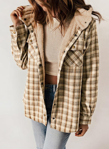Women's Thickened Flannel Long Sleeve Plaid Jacket Coat with Hood(Buy 2 Free Shipping)