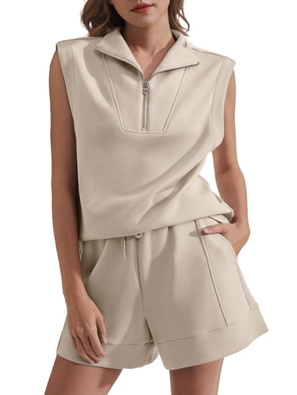 ✨Women's Half Zip Air Essentials Sleeveless Two Piece Short Sets