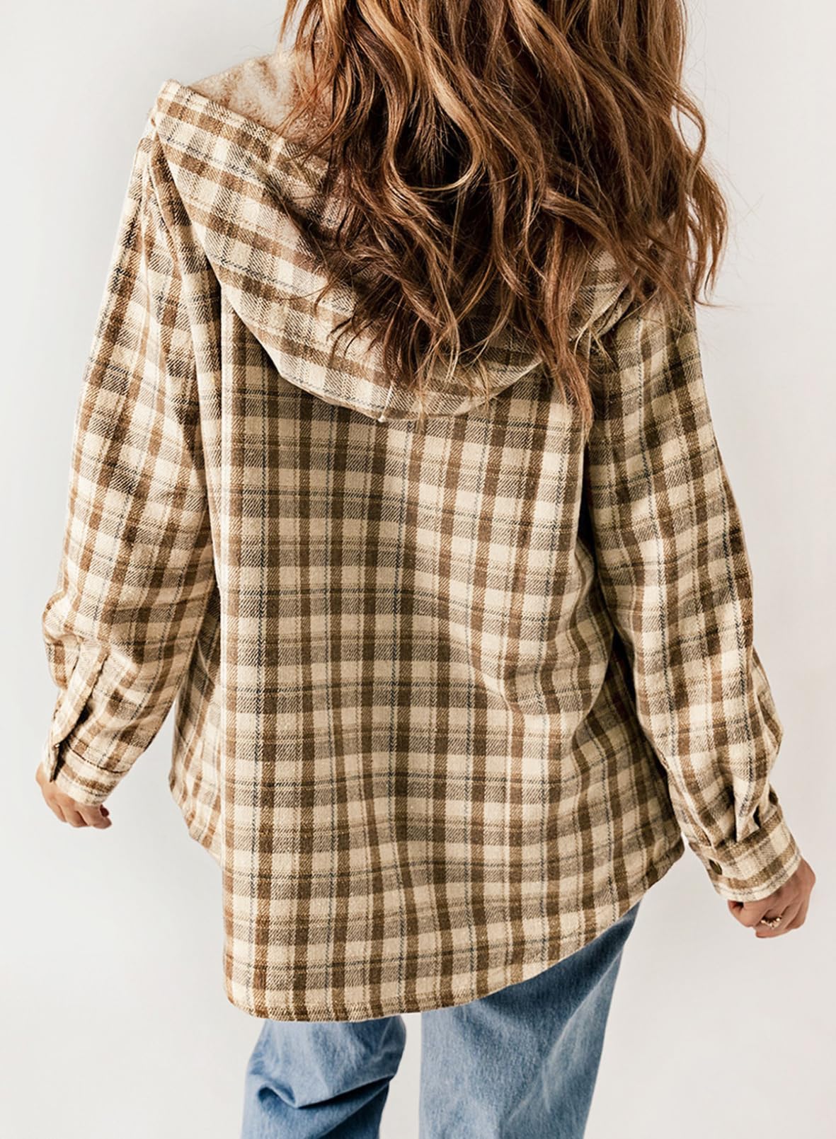 ☘️50% OFF🔥Women's Fall Fuzzy Flannel Long Sleeve Plaid Jacket Coat with Hood