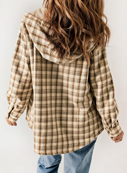 HOT SALE🔥Women's Fall Fuzzy Flannel Long Sleeve Plaid Jacket Coat with Hood