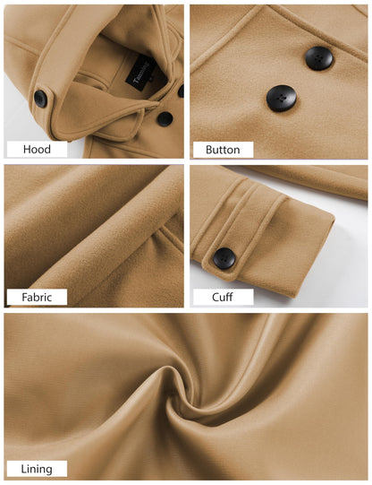 Women's Hooded Wool Blend Coat Mid Long Peacoats