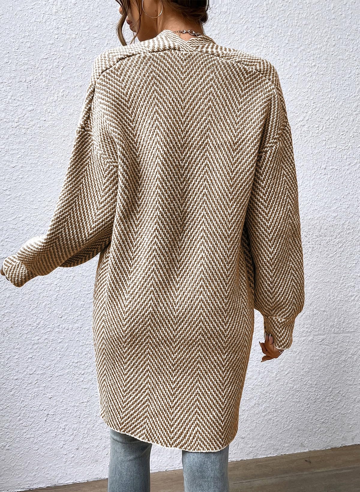 Women's Open Front Herringbone Cardigan Sweaters