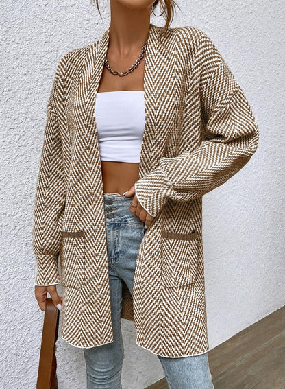 Women's Open Front Herringbone Cardigan Sweaters