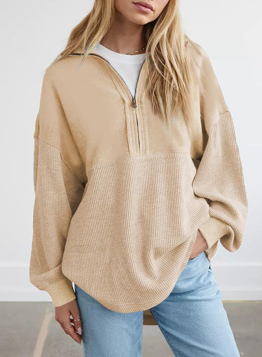 ✨ Women's  Waffle Knit Half Zip Pullover Casual Sweatshirt