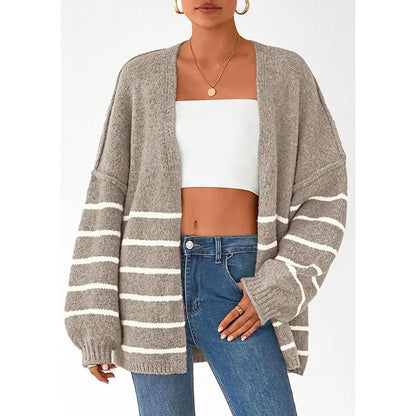 Oversized Striped Balloon Long Sleeve Knit Cardigan