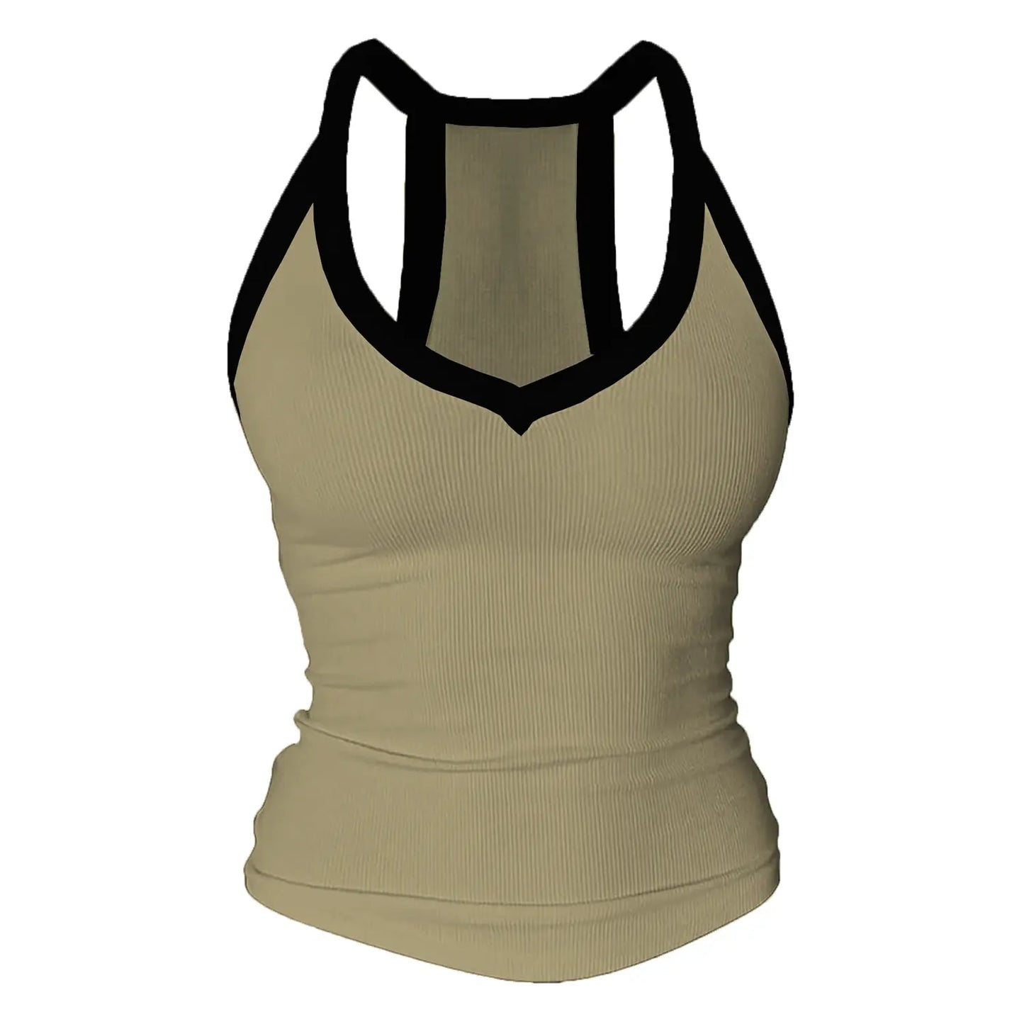 Women's Racerback V Neck Cotton Tank Tops with Built-in Shelf Bra