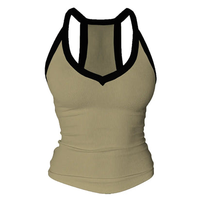 Women's Racerback V Neck Cotton Tank Tops with Built-in Shelf Bra