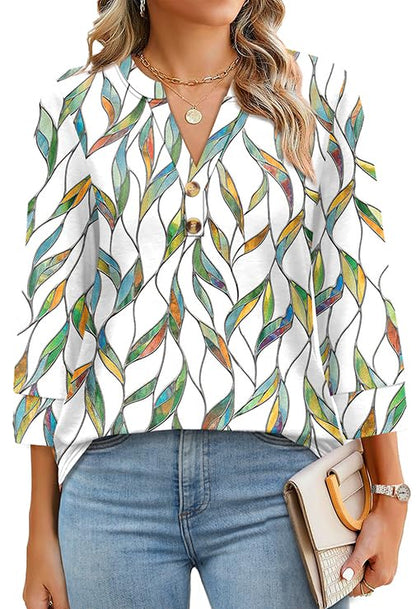 ✨Womens 3/4 Sleeve Heley Button V neck Tops