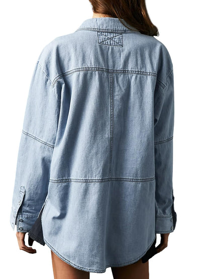 Limited time sale🔥Women's Denim V-Neck Pullover Shirt