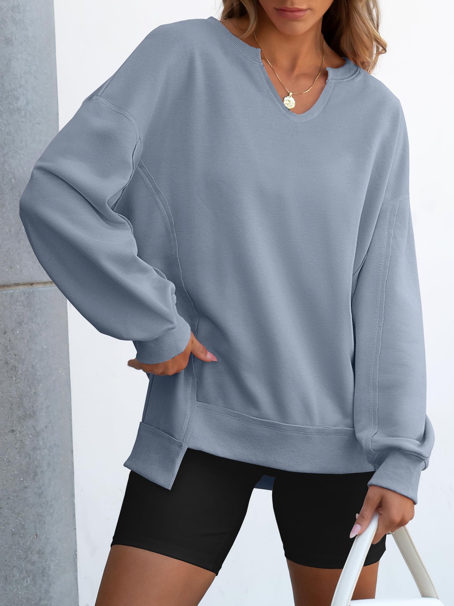 ✨Women's  Casual Oversized  V Neck Long Sleeve Sweatshirt