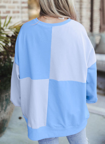 ⏰Hot Sale-Women's Casual Color Block Loose Button Henley Pullover Top