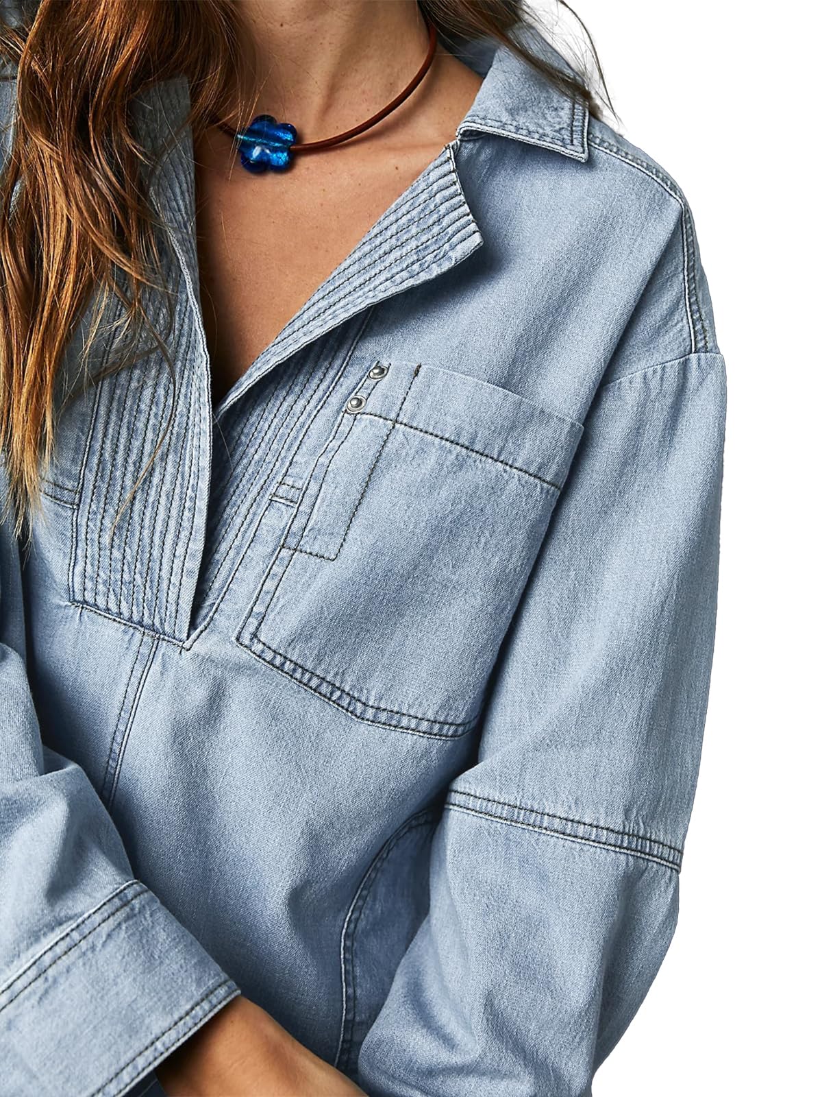 Women's Denim V-Neck Pullover Shirt (BUY 2 10% OFF)