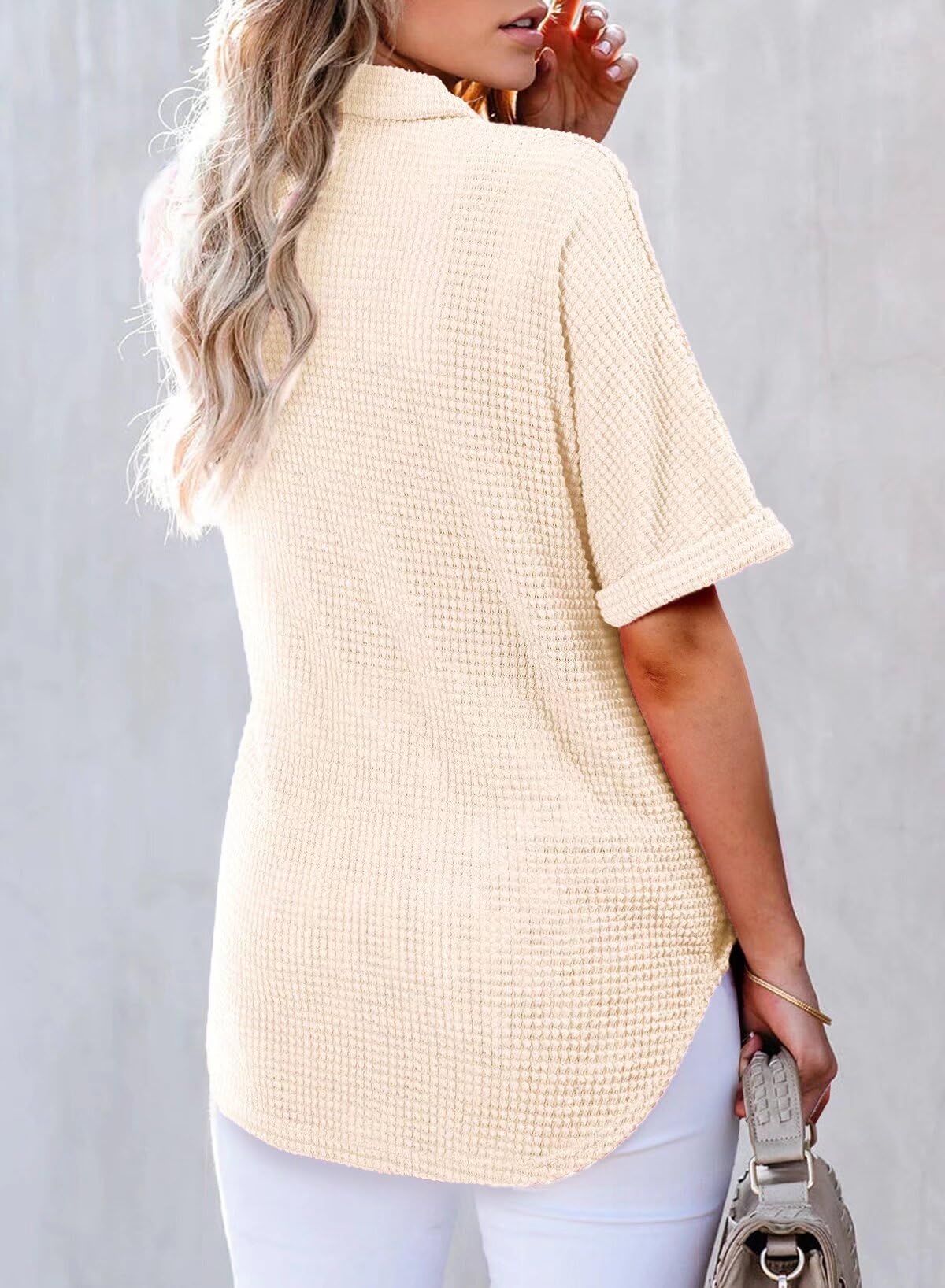 ✨2025 New Women's Waffle Knit Short Sleeve Tunic Henley Shirts